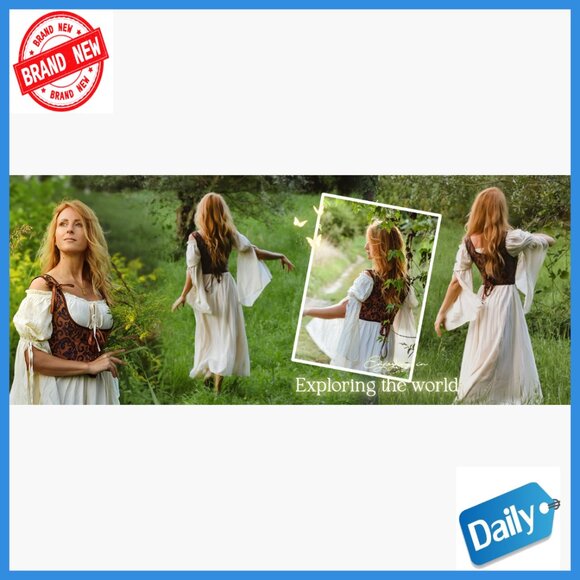 Medieval Renaissance Dress Long Bell Sleeve A-Line Maxi Pull On - Picture 7 of 7